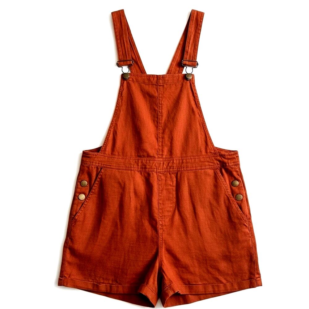 Nicole Miller Linen Short Overalls Rust Orange Boho Lagenlook Summer Romper S